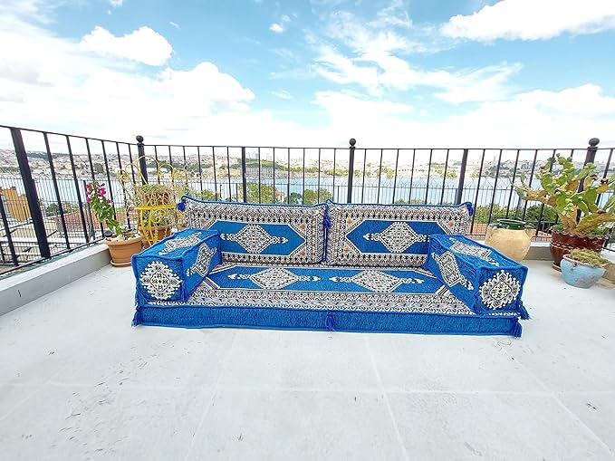 arabicsofa U Shaped Arabic Sofa Set – Royal Blue Modular Floor Seating for Guest Room