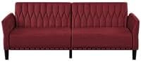 77” Velvet Sofa Bed with Adjustable Armrests and BackrestsTufted Convertible Futon Couch with Nailhead Trim Loveseat Modern Velvet Sleeper Sofa for Living RoomBedroomOffice Red