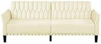 77” Velvet Sofa Bed with Adjustable Armrests and BackrestsTufted Convertible Futon Couch with Nailhead Trim Loveseat Modern Velvet Sleeper Sofa for Living RoomBedroomOffice Beige