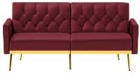 Velvet Sofa Bed w/Adjustable Armrests &amp Backrests Modern Convertible Sleeper Sofa Tufted Futon Sofa for Bedroom Living Room Apartment Red
