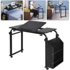 71in Cross-Bed Computer Desk with Wheels &amp Adjustable Height &amp Length &amp Side Storage Shelf Overbed Standing Table Laptop Desk Cart Cross Bed Rolling Desk for Home Office