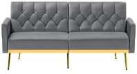 Velvet Sofa Bed w/Adjustable Armrests and Backrests Modern Convertible Sleeper Sofa Tufted Futon Sofa for Bedroom Living Room Apartment Grey