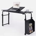 71in Cross-Bed Computer Desk with Wheels &amp Adjustable Height &amp Length &amp Side Storage Shelf Overbed Standing Table Laptop Desk Cart Cross Bed Rolling Desk for Home Office