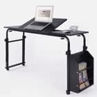 71in Cross-Bed Computer Desk with Wheels &amp Adjustable Height &amp Length &amp Side Storage Shelf Overbed Standing Table Laptop Desk Cart Cross Bed Rolling Desk for Home Office