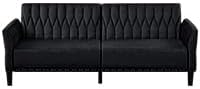 77 Inches Velvet Sofa Bed w/Adjustable Backrests &amp Armrests Convertible Sleeper Sofa w/Nailhead Trim Modern Loveseat Couch with Sturdy Legs for Living RoomOfficeBlack