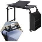 71in Cross-Bed Computer Desk with Wheels &amp Adjustable Height &amp Length &amp Side Storage Shelf Overbed Standing Table Laptop Desk Cart Cross Bed Rolling Desk for Home Office