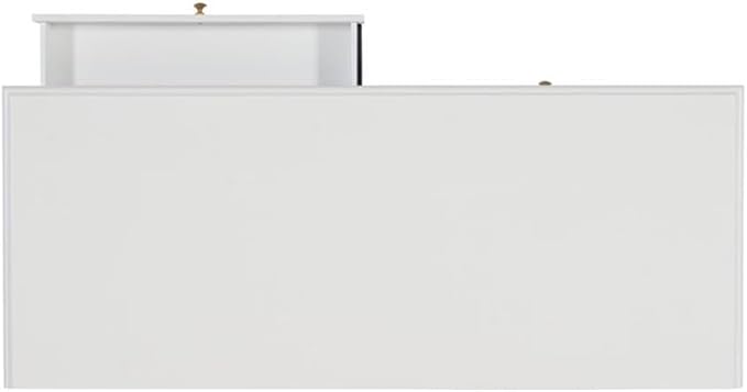 Pemberly Row Modern Metal Desk 47.5 W x 19.5 D x 29.25 H White MDF Top Brass Finish Legs 2 Drawers Sleek Home Office Desk for Bedroom or Living Room Workspace Assembly Required