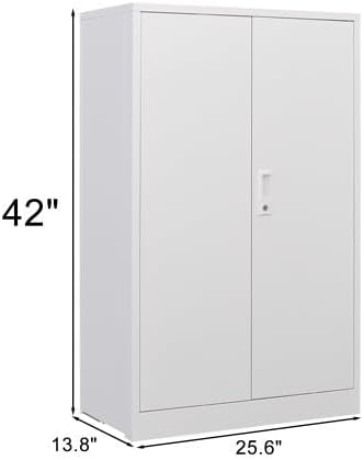 Ball &amp Cast 41.97 Metal Storage Cabinet with Locking Doors and Adjustable ShelfFolding Filing Cabinets w/Solid Steel Tube Locking Shaftfor Home OfficeSchoolGarageWhite