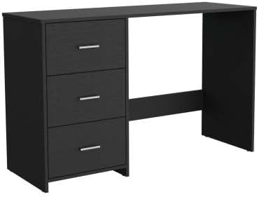 Black Writing Desk with 3 Drawers - Compact Home Office Computer Desk