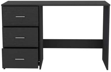 Black Writing Desk with 3 Drawers - Compact Home Office Computer Desk