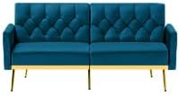 Tufted Velvet Futon Sofa Bed w/Adjustable Armrests &amp Backrests Comfortable Sleeper Couch Modern Convertible Love seat Sofa for Living Room Bedroom Apartment Teal