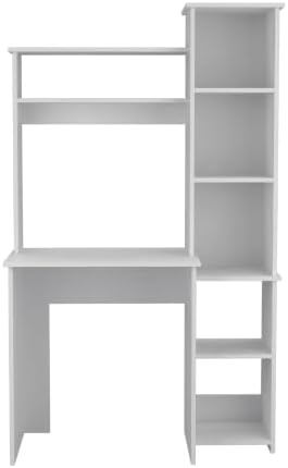 White Desk with 5 Shelves &amp Superior Storage - Modern Home Office Workstation