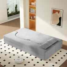 78” Corduroy Floor Sleeper Sofa Bed Modern 2 in 1 Full Size Foldable Mattress with 2 Pillows Convertible Boneless Couch with Deep Seat for Living Room No Assembly Required (Light Gray) | No Assembl