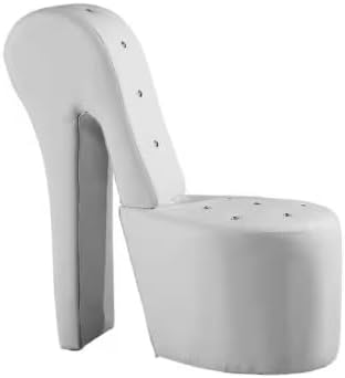 First of a Kind 19 Modern Shoe Chair - Crystal Studded Faux Leather High Heel Chair with Medium Firm Comfort - Luxurious Decor Addition for Bedroom Living Room &amp Studio (White)