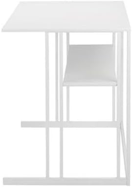 Pemberly Row Modern Minimalist Metal Desk 47 in x 29.5 in White Finish Contemporary Design Lower Shelf Storage Home Office or Study Desk