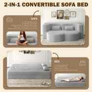 78” Corduroy Floor Sleeper Sofa Bed Modern 2 in 1 Full Size Foldable Mattress with 2 Pillows Convertible Boneless Couch with Deep Seat for Living Room No Assembly Required (Light Gray) | No Assembl