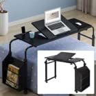 71in Cross-Bed Computer Desk with Wheels &amp Adjustable Height &amp Length &amp Side Storage Shelf Overbed Standing Table Laptop Desk Cart Cross Bed Rolling Desk for Home Office