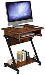 23.5 Inch Small Home Office Desk Study Writing TableMobile Computer Desk with Keyboard Tray Z-Shaped Compact Study TableSmall SpacesSturdy Study Writing Desk for Laptop (Brown)