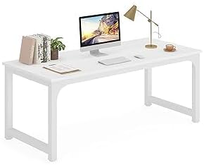70.8 inch Executive Desk Rustic Office Computer Desk with Thick Metal Frame Vintage Workstation Writing Table Business Furniture for Office Study (White)