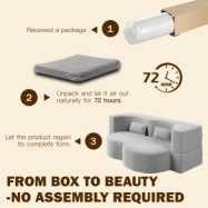 78” Corduroy Floor Sleeper Sofa Bed Modern 2 in 1 Full Size Foldable Mattress with 2 Pillows Convertible Boneless Couch with Deep Seat for Living Room No Assembly Required (Light Gray) | No Assembl