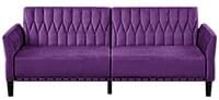 77” Velvet Sofa Bed with Adjustable Armrests and BackrestsTufted Convertible Futon Couch Loveseat Modern Velvet Sleeper Sofa for Living RoomBedroomOfficePurpel