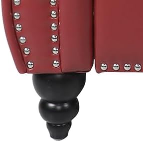 Chesterfield 3 Seater Sofa Modern Leather Tufted Couch 3 Seater with Rolled Arms and Nailhead Mid-Century Upholstered Couch for Living Room Bedroom Apartment and Office Claret