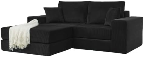 80 Inches Modular Sectional Loveseat Sofa Cloud Boneless Couch with Non-Slip Base Modern Sleeper Sofa Bed for Living Room Small Spaces No Assembly Required Corduroy (Black)
