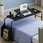 71in Cross-Bed Computer Desk with Wheels &amp Adjustable Height &amp Length &amp Side Storage Shelf Overbed Standing Table Laptop Desk Cart Cross Bed Rolling Desk for Home Office