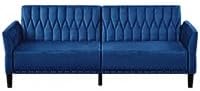 77” Velvet Sofa Bed with Adjustable Armrests and BackrestsTufted Convertible Futon Couch with Nailhead Trim Loveseat Modern Velvet Sleeper Sofa for Living RoomBedroomOfficeBlue