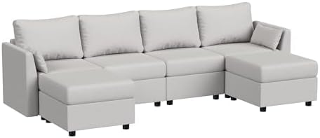 114.17 Modular Sectional Sofa 6 Seat Modular Couch with Storage Memory Foam Convertible Sectional Couches for Living Room U Shaped Comfy Modular Sofa with Chaise Light Grey