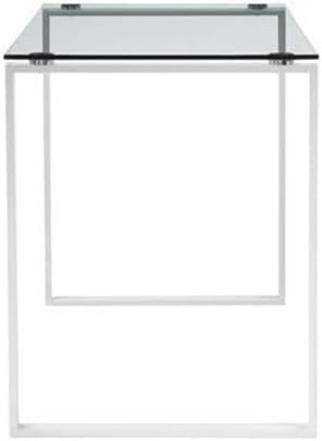 Pemberly Row Contemporary Writing Desk 47 in Tempered Glass and Metal White Finish Modern Design Multipurpose for Home Office or Dining Use 29.5 in Height