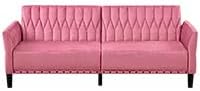 77” Velvet Sofa Bed with Adjustable Armrests and BackrestsTufted Convertible Futon Couch with Nailhead Trim Loveseat Modern Velvet Sleeper Sofa for Living RoomBedroomOfficePink