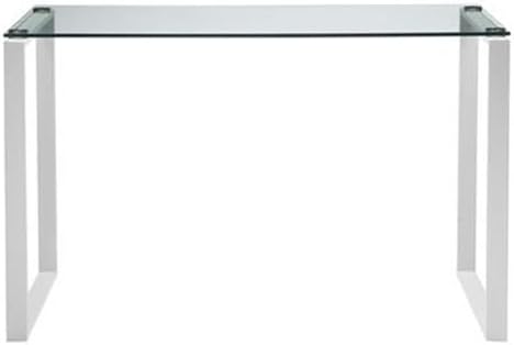 Pemberly Row Contemporary Writing Desk 47 in Tempered Glass and Metal White Finish Modern Design Multipurpose for Home Office or Dining Use 29.5 in Height