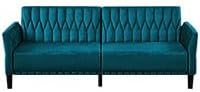 77 Inches Velvet Tufted Sofa Bed w/Adjustable Backrests &amp Armrests Convertible Sleeper Sofa w/Nailhead Trim Modern Loveseat Couch with Sturdy Legs for Living RoomOfficeTeal