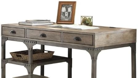Weathered Oak Finish Writing Desk with Spacious Drawers - Home Office Furniture - Industrial Chic Design