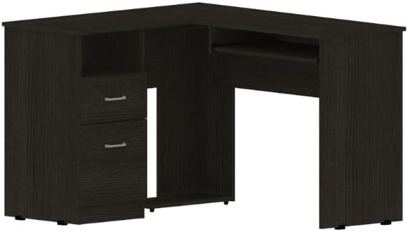 L-Shaped Desk with 2 Drawers Shelf &amp CPU Storage - Home Office Workstation