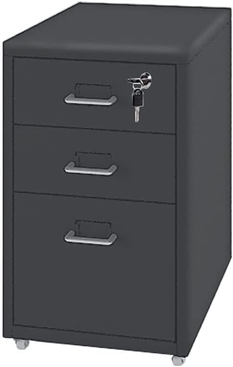 File Cabinet with 3 Drawer Metal Mobile File Cabinet with Lock Casters Under Desk Metal Locker Cabinet for(Color:Black)