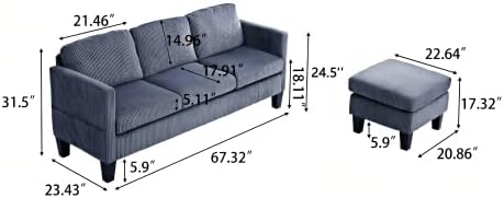 Modern L-Shaped Sofa with Corduroy Fabric 3-Seater Sectional Couch for Small Space Space-Saving Design Easy Assembly (Gray)