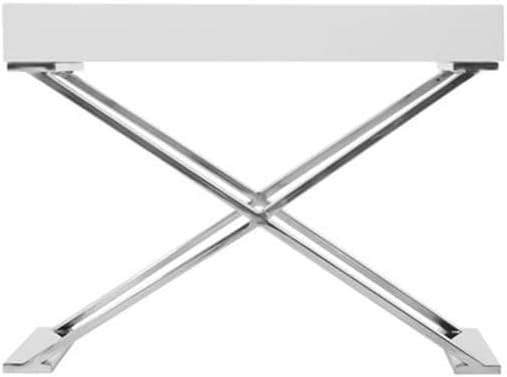 Pemberly Row Modern Side Table High Gloss Lacquer Finish High Polished Steel Metal Legs White 16 H x 21 W x 16 D Pull-Out Drawer Multifunctional End Table or Nightstand
