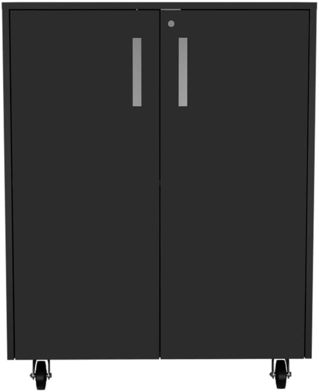 Black Mobile Filing Cabinet with Shelf &amp Drawer Double Door 4 Black Wheels Rectangular Portable Filing Cabinet Traditional for Office Study Room
