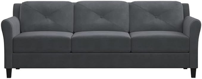BOWERY HILL Transitional Set of 2 Solid Hardwood Frame Dark Gray Microfiber Upholstered Stationary Sofa &amp Loveseat with Tufted Back Cushions