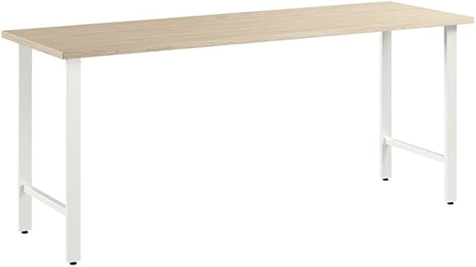 Pemberly Row Computer Desk Engineered Wood 72W x 24D Natural Elm Finish Built-in Wire Management Metal Legs with Adjustable Levelers Durable Home Office Desk for Workstations