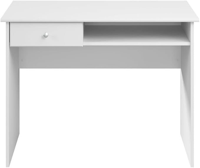 Bush Home Cabot 40W Small Writing Desk with Drawer and Shelf in White Compact Work Table for Home Office or Living Room