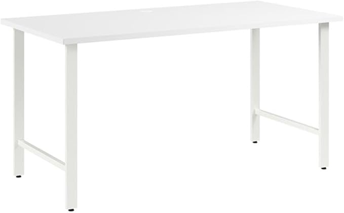 Pemberly Row 60W x 30D Computer Desk Engineered Wood and Metal White Finish Modern Office Desk with Wire Management Durable Work Surface Adjustable Levelers Home Office or Professional Workspace
