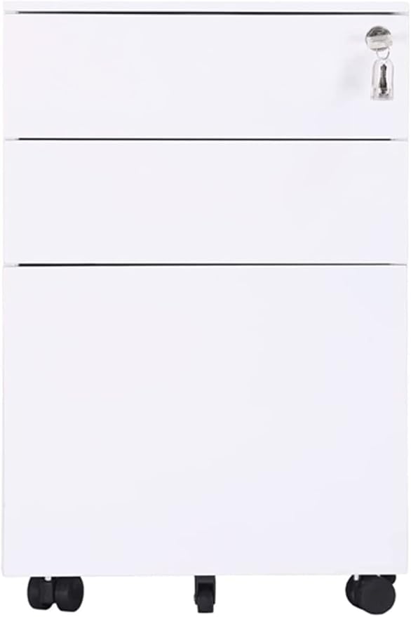 File Cabinet Three Drawers Side Pull Metal File Cabinet White Iron Chest of Drawers for Home Office Furniture 30 * 45 * 60Cm