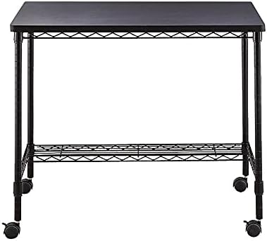 Safco 5203BL Mobile Home Office Kitchen &amp Garage Wire Desk Steel Frame Multi-Use Melamine Top Wheeled or Stationary Base Great for Apartments and Dorms Black