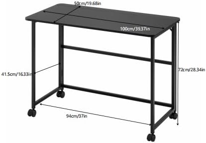 Folding Computer Desk with Wheels Small Writing Foldable Desk 39.37 Space-Saving Laptop Table Easy Assemble Workstation for Home OfficeBlack