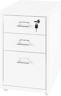 File Cabinet with 3 Drawer Metal Mobile File Cabinet with Lock Casters Under Desk Metal Locker Cabinet for(Color:White)