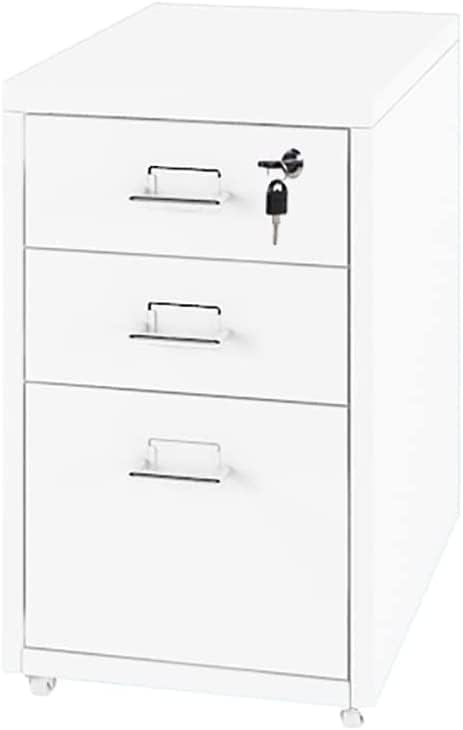 File Cabinet with 3 Drawer Metal Mobile File Cabinet with Lock Casters Under Desk Metal Locker Cabinet for(Color:White)