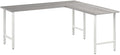 Pemberly Row 72W x 24D L Shaped Computer Desk Engineered Wood Platinum Gray Finish Durable Work Surface with Wire Management Sturdy Metal Legs Modern Home Office Desk for Small or Medium